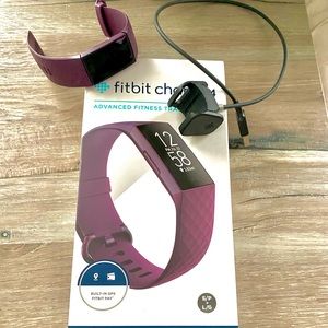 Fitbit charge 4 with gps, purple, adjustable straps, box and charger included